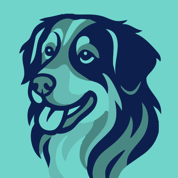 collage-6b a blue-tinted modern pop art style dog illustration